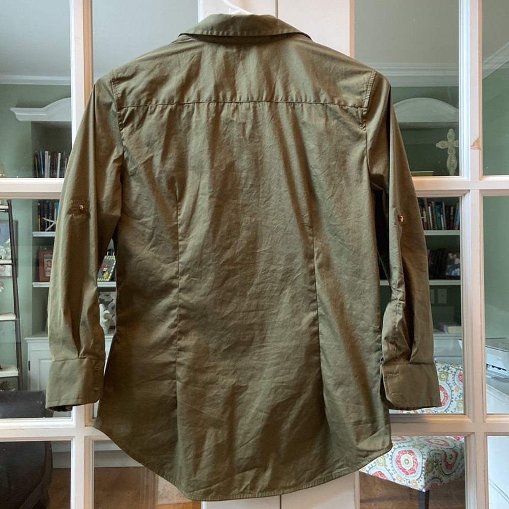 Zara Army Green Button Down Collared Shirt Size Medium - Picture 2 of 6